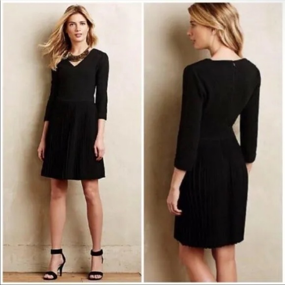 Ganni Dresses & Skirts - Anthropologie Dress M GANNI CROSSKNIT Knit Top Pleated Skirt Black Stretch
